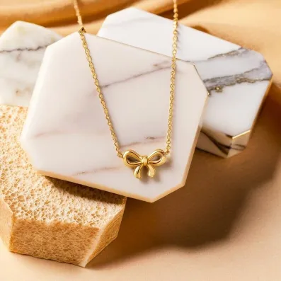 Knotted Ribbon Bow Pendent Necklace